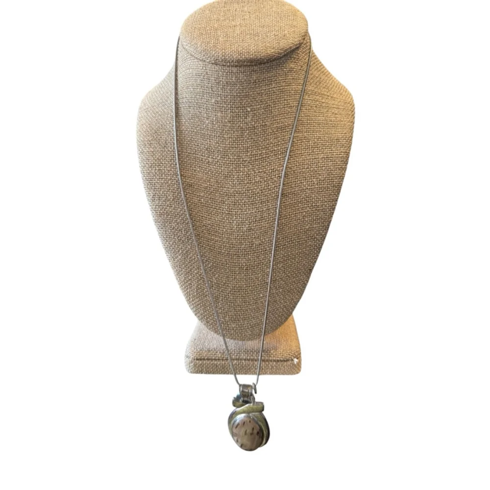 Liz Palacios Tan Stone Pendant Necklace Silver Chain